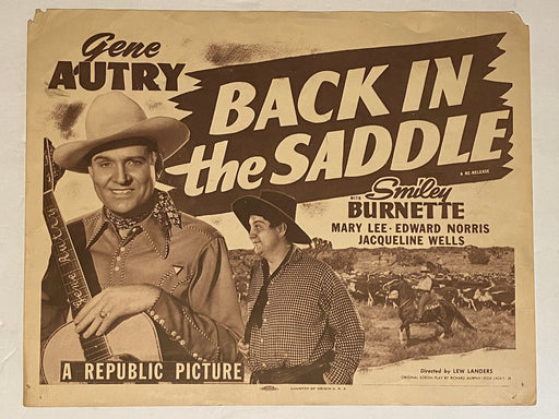 R1940s Back in the Saddle Lobby Card 11x14  Gene Autry Smiley Burnette Mary Lee   - TvMovieCards.com