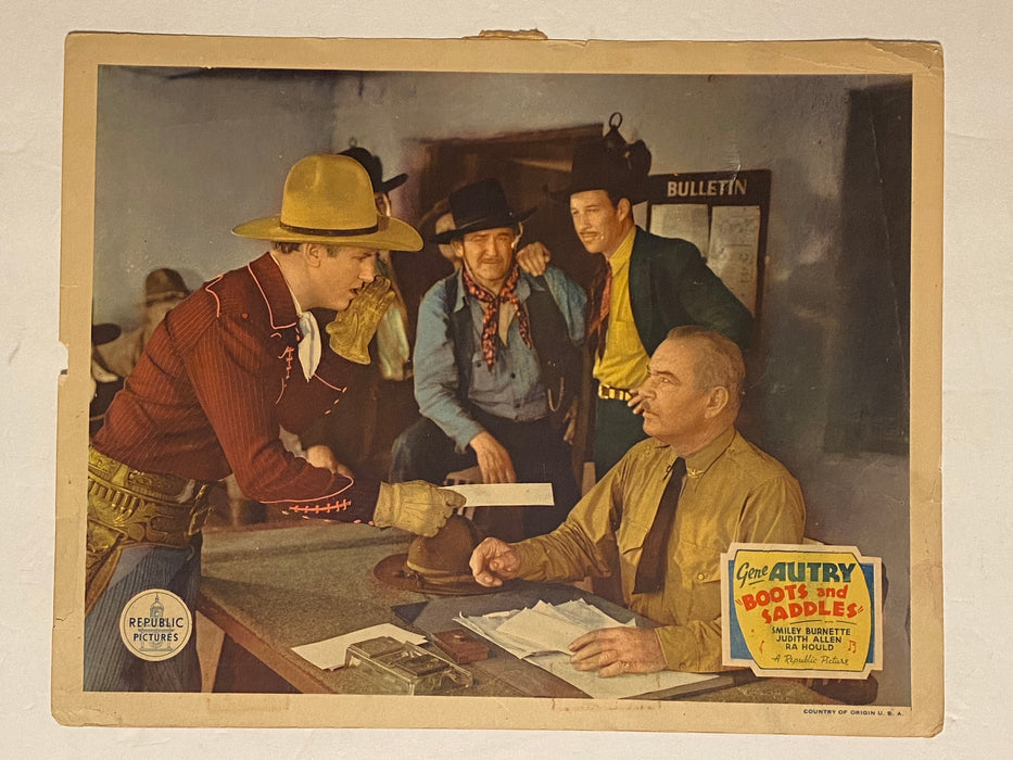 1937 Boots and Saddles Lobby Card 11x14 Gene Autry, Smiley Burnette Judith Allen   - TvMovieCards.com