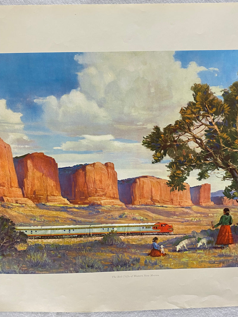 1955 Original ATSF Santa Fe The Red Cliffs of Western New Mexico Print by Heinze   - TvMovieCards.com