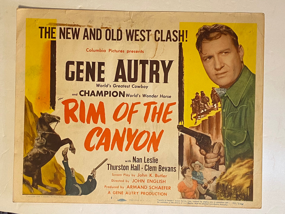 1949 Rim of the Canyon Lobby Card 11x14 Gene Autry, Champion, Nan Leslie   - TvMovieCards.com