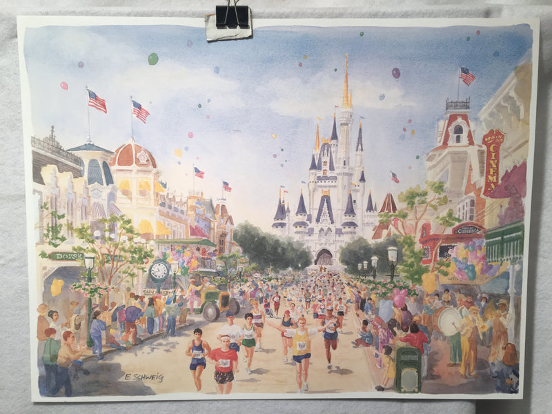 Evey Schweig 1996 Disney Marathon - Disney World - Lithograph Print 15 x 20"   - TvMovieCards.com