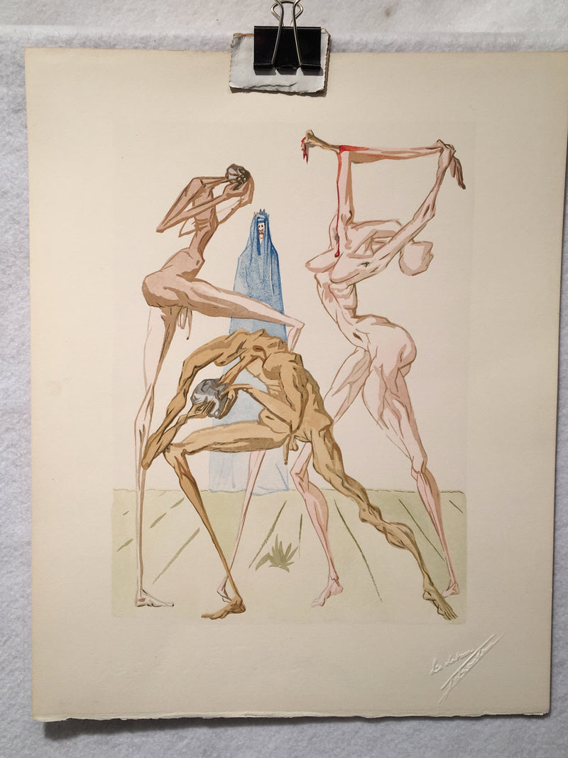 Original Salvador Dali #26 "The Sodomites" Divine Comedy Wood Engraving 1960   - TvMovieCards.com