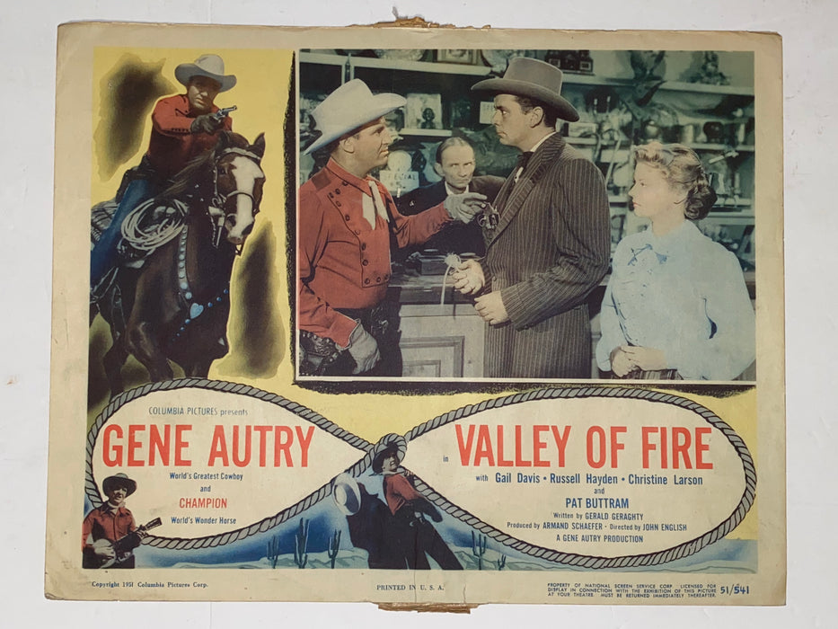 1951 Valley of Fire 11x14 Lobby Card Gene Autry, Champion, Gail Davis   - TvMovieCards.com