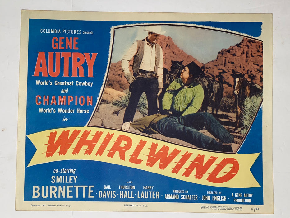 1951 Whirlwind 11x14 Title Lobby Card Gene Autry, Champion, Gail Davis   - TvMovieCards.com