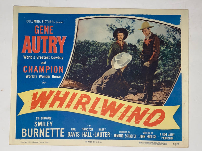 1951 Whirlwind 11x14 Title Lobby Card Gene Autry, Champion, Gail Davis   - TvMovieCards.com