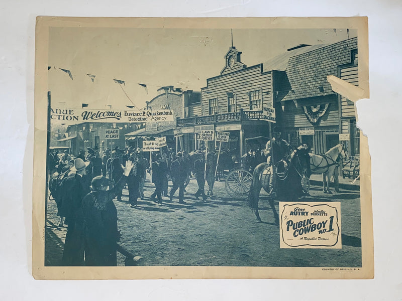1937 Public Cowboy No. 1 Lobby Card 11x14 Gene Autry, Smiley Burnette   - TvMovieCards.com