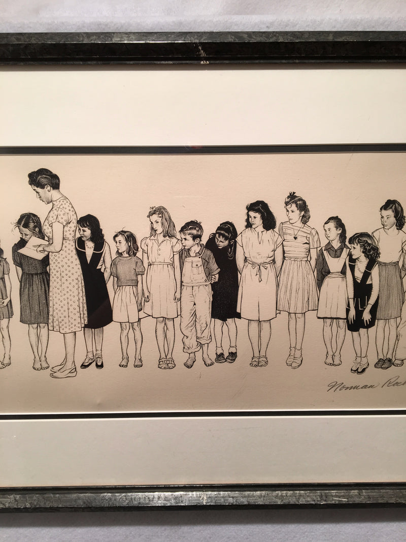 Norman Rockwell "Spelling Bee" Framed Signed Lithograph Print 17 x 35"   - TvMovieCards.com