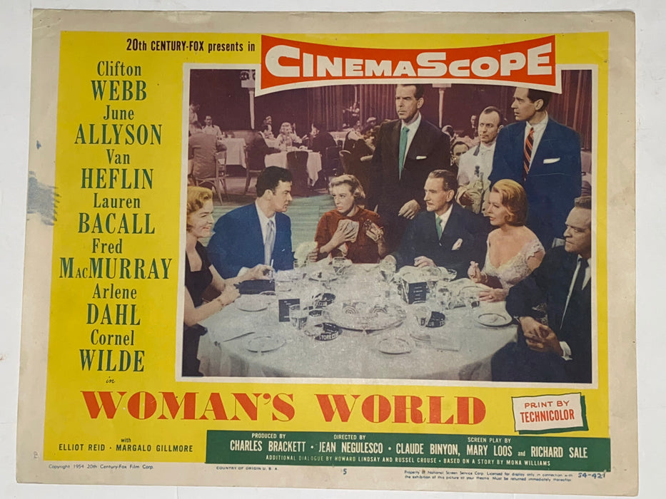 1954 Woman's World 11x14 #5 Lobby Card Van Heflin, Lauren Bacall, Cornel Wilde   - TvMovieCards.com