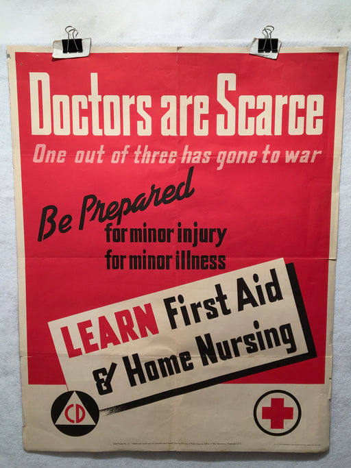 "Doctors are Scarce - Learn First Aid" WWII Propaganda OWI Poster (22" X 28")   - TvMovieCards.com