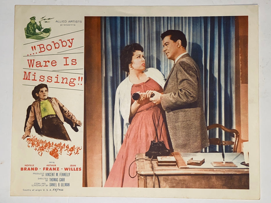 1955 Bobby Ware Is Missing 11x14 Lobby Card Neville Brand, Arthur Franz   - TvMovieCards.com