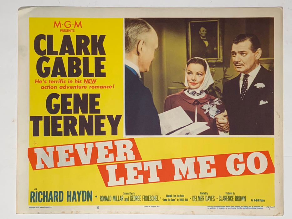 1953 Never Let Me Go #5 Lobby Card 11x14 Clark Gable Gene Tierney Bernard Miles   - TvMovieCards.com
