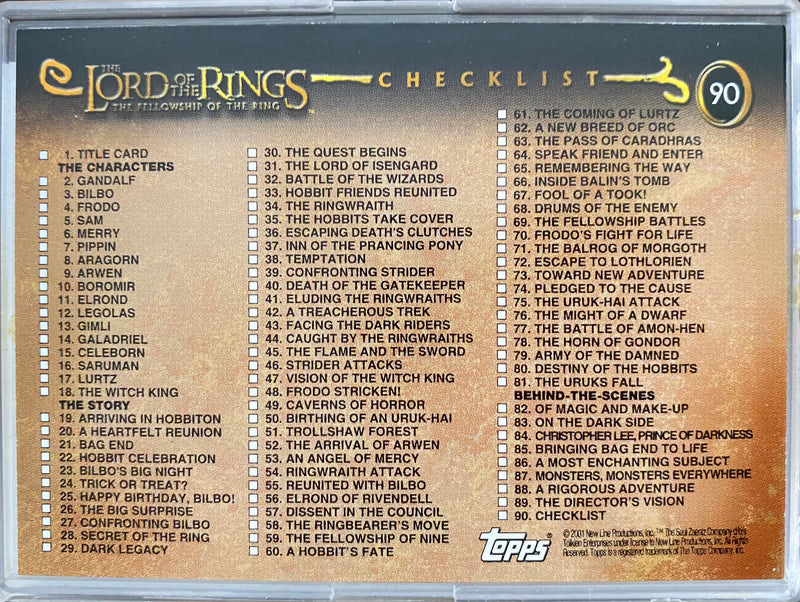 2001 Lord of the Rings Fellowship of the Ring Trading Card Set 90 Cards Topps   - TvMovieCards.com