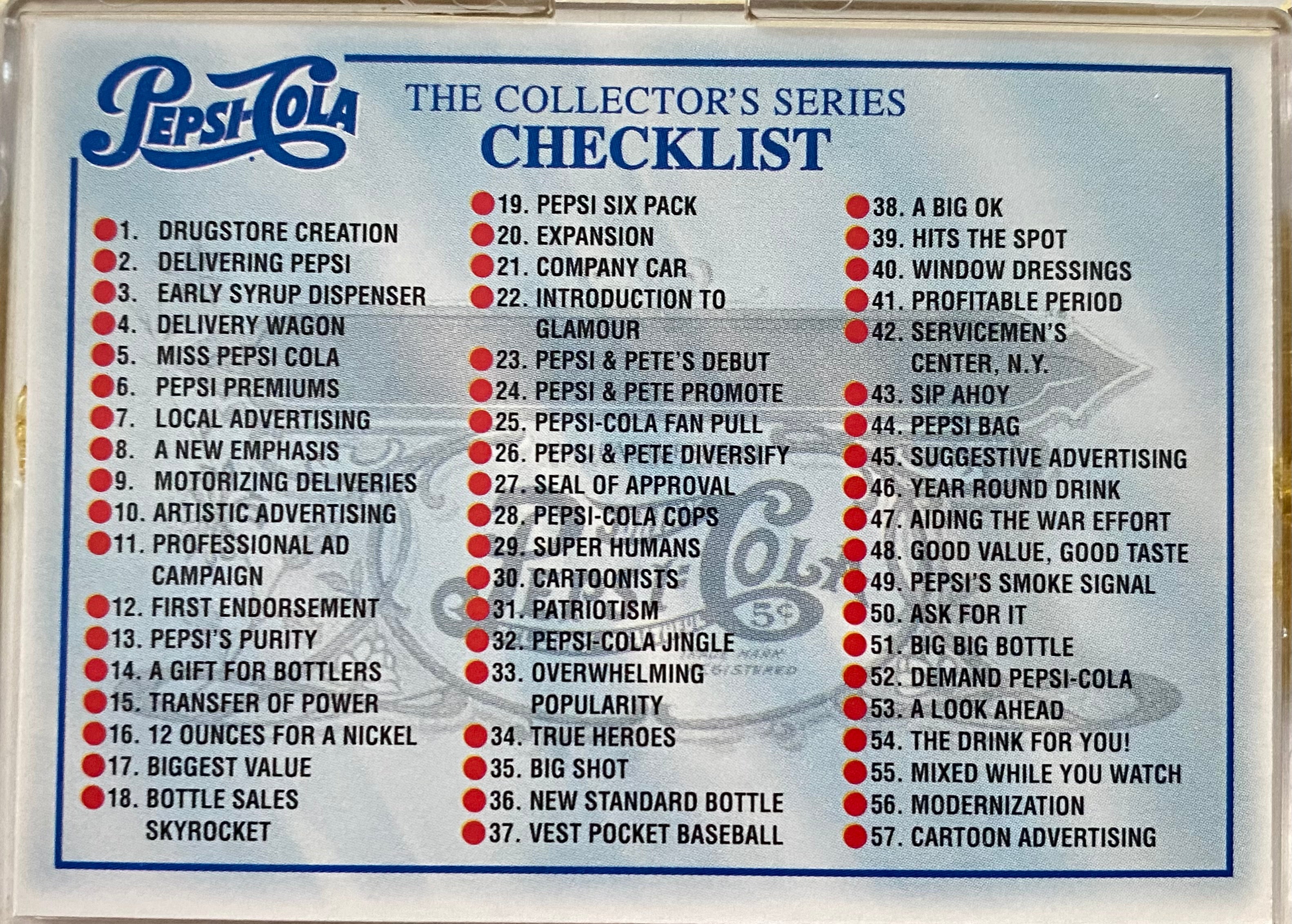 1994 Pepsi-Cola: Series 1 Complete Trading Card Set 100 Cards Dart