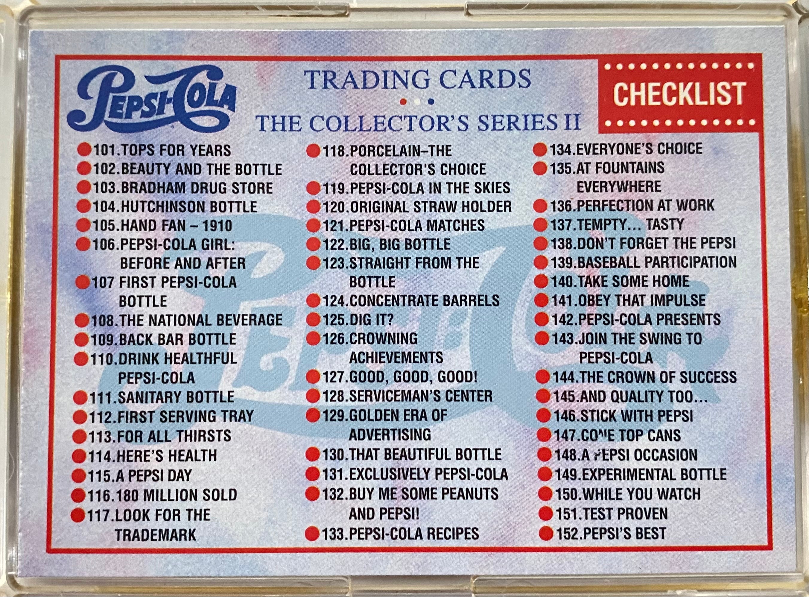 1995 Pepsi-Cola: Series 2 Complete Trading Card Set 100 Cards Dart