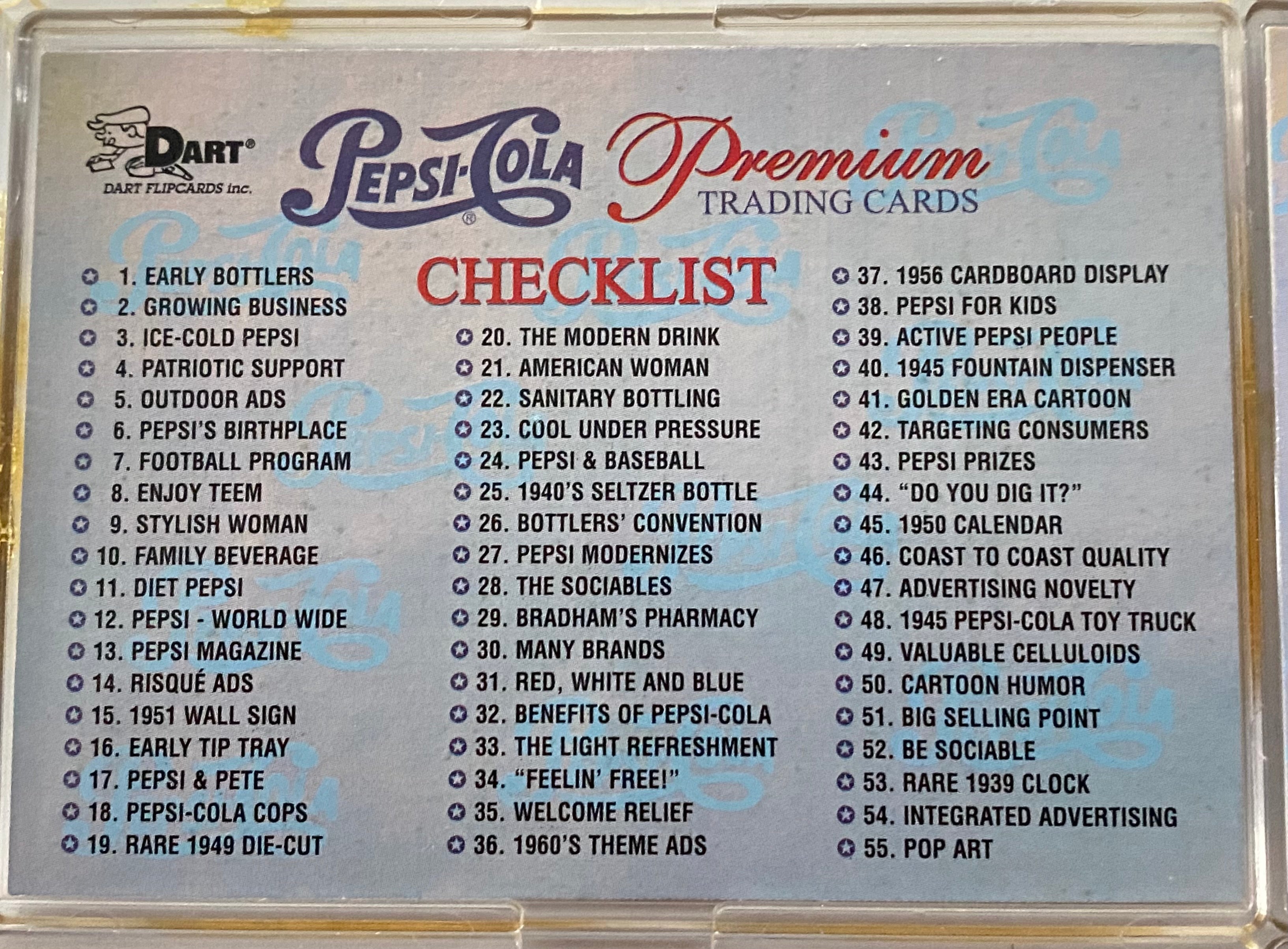 Pepsi トレーディングカードセット 45枚 1996 Pepsi-Cola Premium Complete Trading Card Set 90 Cards Dart