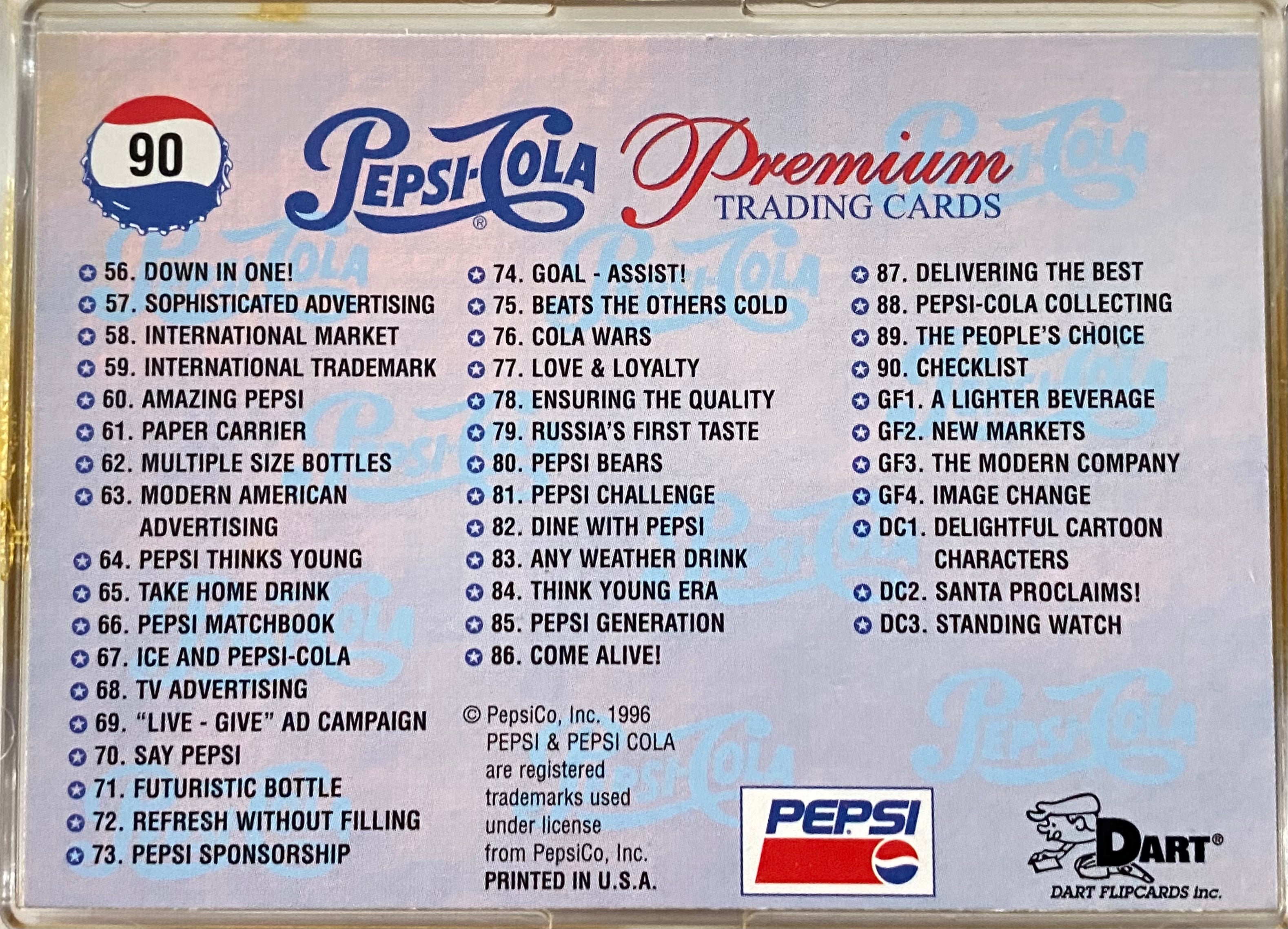 1996 Pepsi-Cola Premium Complete Trading Card Set 90 Cards Dart