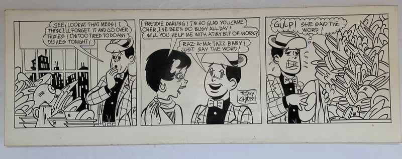 Freddie Original Art Comic Strip Panel by Tony Chikes (Tonee) 6 x 19"   - TvMovieCards.com