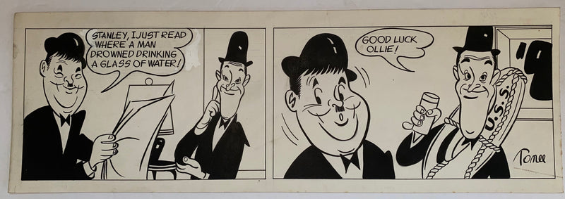 Laurel & Hardy Original Art Comic Strip Panel by Tony Chikes (Tonee) 6 x 18"   - TvMovieCards.com