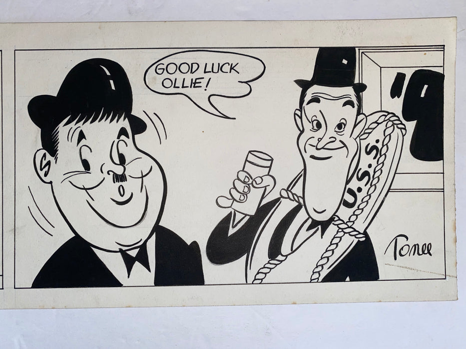 Laurel & Hardy Original Art Comic Strip Panel by Tony Chikes (Tonee) 6 x 18"   - TvMovieCards.com