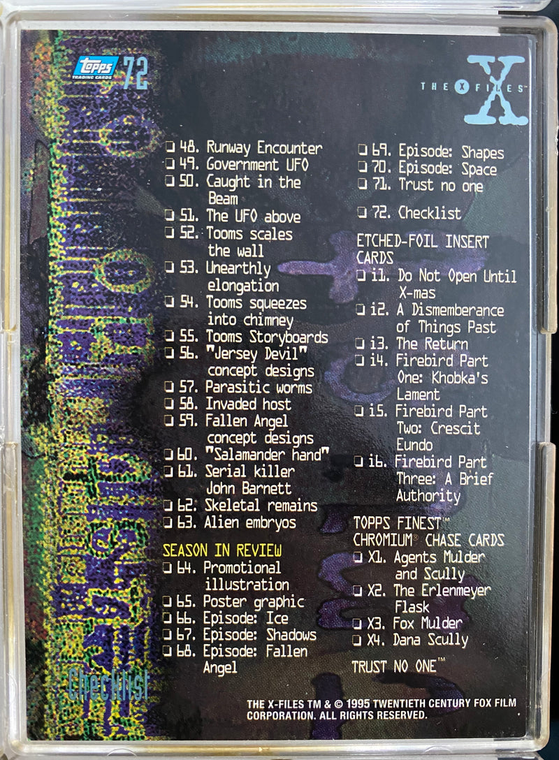 X-Files Season 1 Trading Base Card Set 72 Cards Topps 1995   - TvMovieCards.com