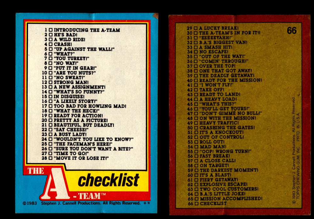 A Team Vintage Base Card Set 66 Cards TV Show Topps 1983   - TvMovieCards.com