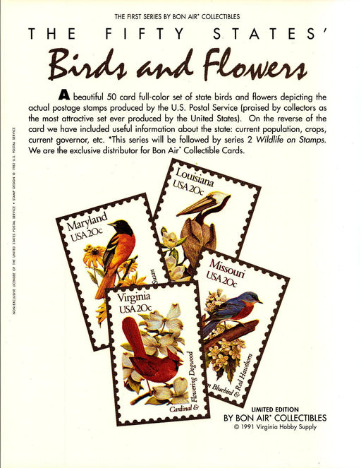 The Fifty States Birds and Flowers Trading Card Dealer Sell Sheet Sale Ad   - TvMovieCards.com