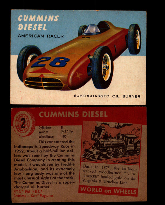 World on Wheels Topps 1954 Vintage Trading Cards #1-#100 You Pick Singles #2 Cummins Diesel/American Racer  - TvMovieCards.com