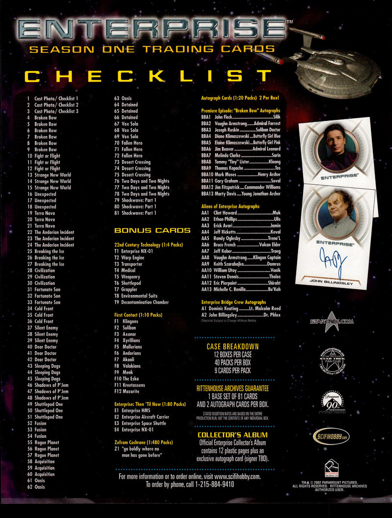 Star Trek Enterprise Season 1 Trading Card Dealer Sell Sheet Sale Ad 2002   - TvMovieCards.com