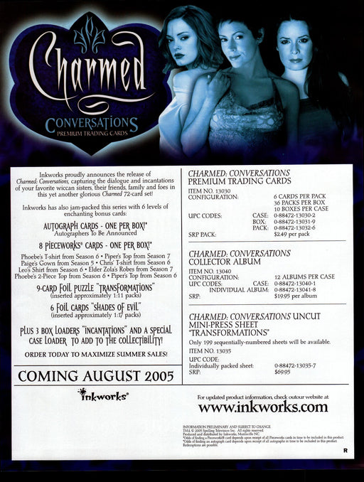 Charmed Conversations Trading Card Dealer Sell Sheet Sale Ad Inkworks 2005   - TvMovieCards.com