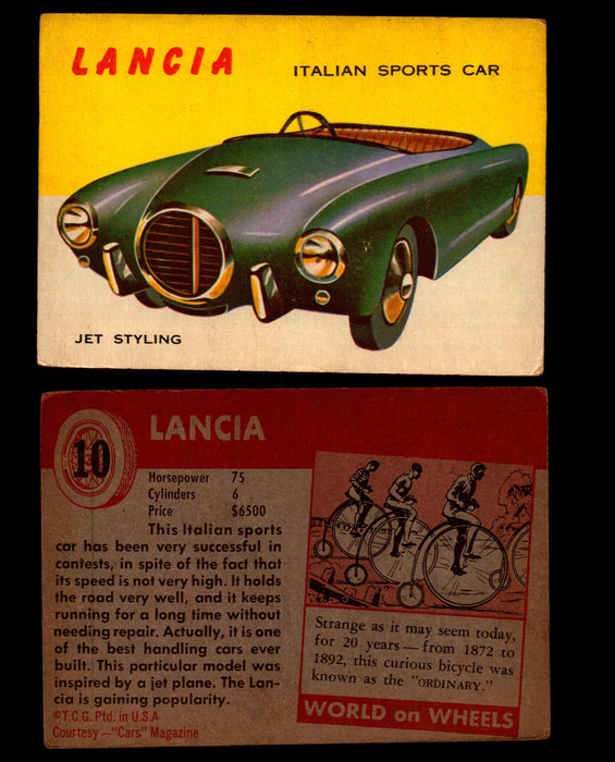 World on Wheels Topps 1954 Vintage Trading Cards #1-#100 You Pick Singles #10 Lancia Italian Sports Car  - TvMovieCards.com