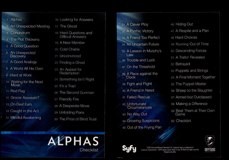 Alphas Season 1 Base Card Set 60 Cards   - TvMovieCards.com