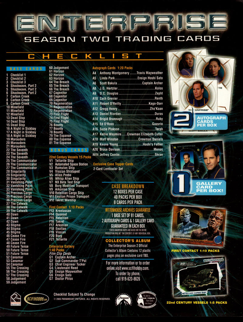 Star Trek Enterprise Season 2 Trading Card Dealer Sell Sheet Sale Ad 2003   - TvMovieCards.com