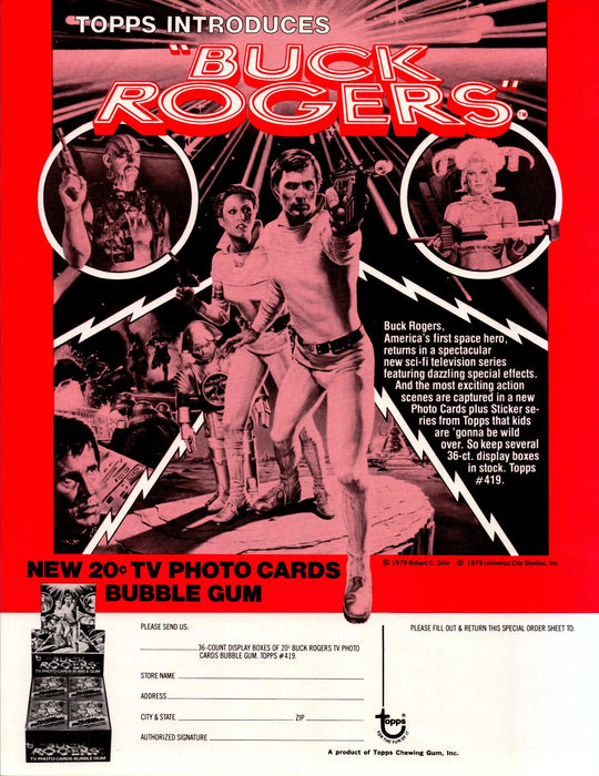 Buck Rogers Trading Card Dealer Sell Sheet Sale Ad Topps 1979 Bubblegum   - TvMovieCards.com