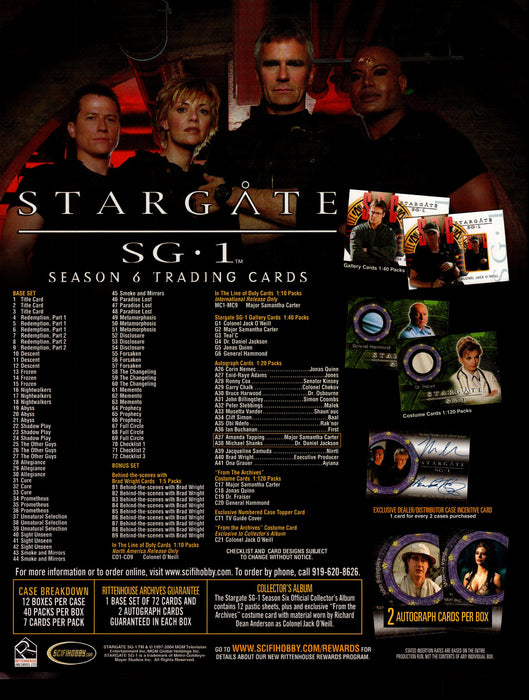 Stargate SG1 Season 6 Trading Card Dealer Sell Sheet Sale Ad 2004   - TvMovieCards.com