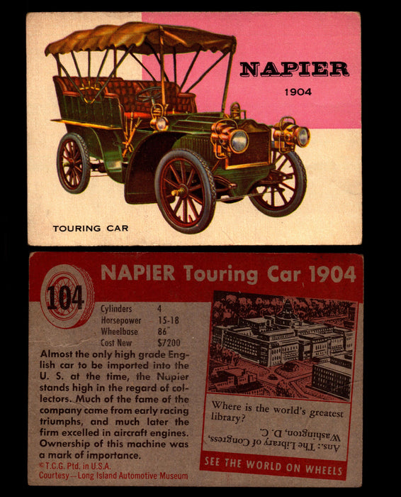 World on Wheels Topps 1954 Vintage Trading Cards #101-#160 You Pick Singles #104 1904 Napier Touring Car  - TvMovieCards.com