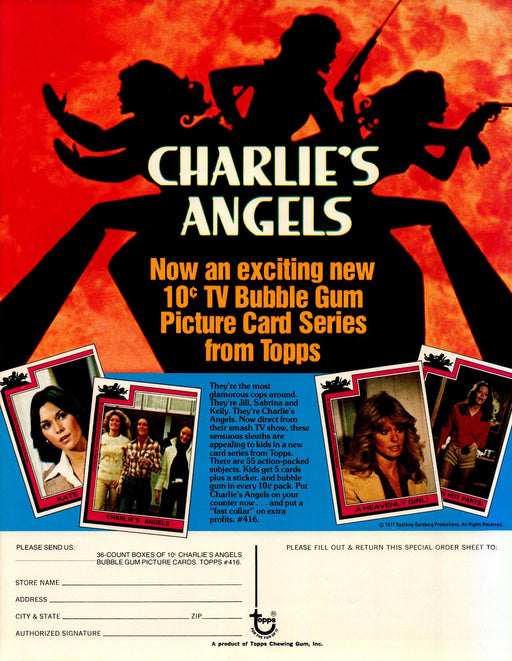 Charlie's Angels Series I Trading Card Dealer Sell Sheet Sale Ad Topps 1977   - TvMovieCards.com