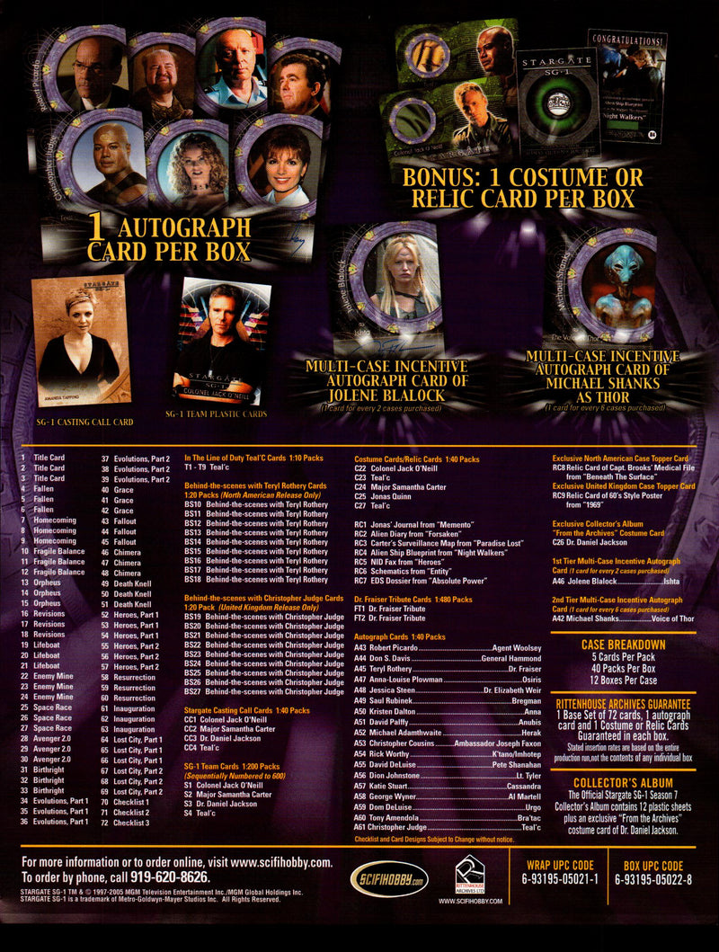 Stargate SG1 Season 7 Trading Card Dealer Sell Sheet Sale Ad 2005   - TvMovieCards.com
