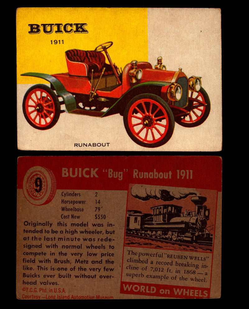 World on Wheels Topps 1954 Vintage Trading Cards #1-#100 You Pick Singles #9 1911 Buick Runabout  - TvMovieCards.com