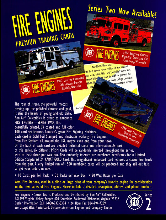 Fire Engines Series 2 Trading Card Dealer Sell Sheet Sale Ad 1993 Bon Air   - TvMovieCards.com