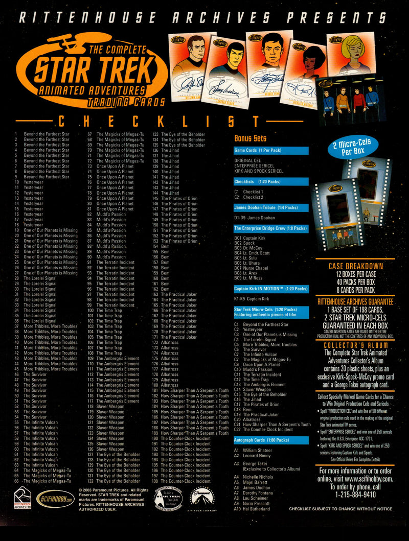 The Complete Star Trek Animated Adventures Trading Card Dealer Sell Sheet Sale   - TvMovieCards.com