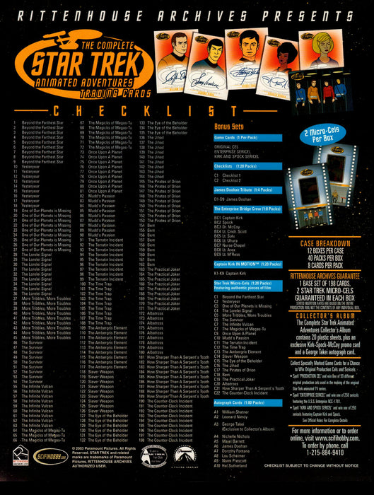 The Complete Star Trek Animated Adventures Trading Card Dealer Sell Sheet Sale   - TvMovieCards.com