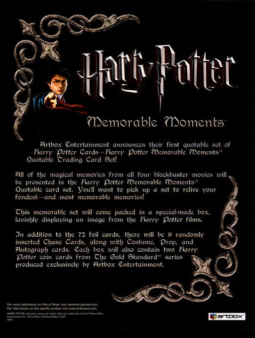 Harry Potter Memorable Moments Trading Card Dealer Sell Sheet Sale Ad 2006   - TvMovieCards.com