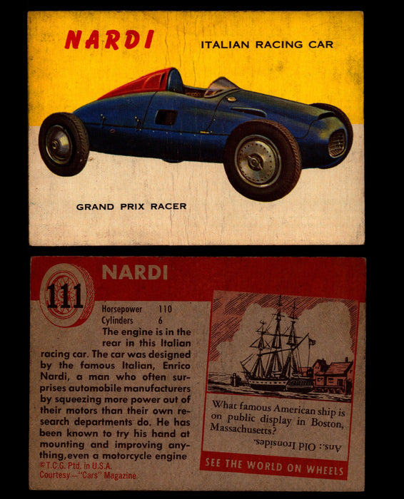 World on Wheels Topps 1954 Vintage Trading Cards #101-#160 You Pick Singles #111 Nardi Italian Racing Car  - TvMovieCards.com