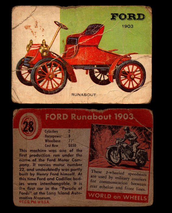 World on Wheels Topps 1954 Vintage Trading Cards #1-#100 You Pick Singles #28 1903 Ford Runabout  - TvMovieCards.com