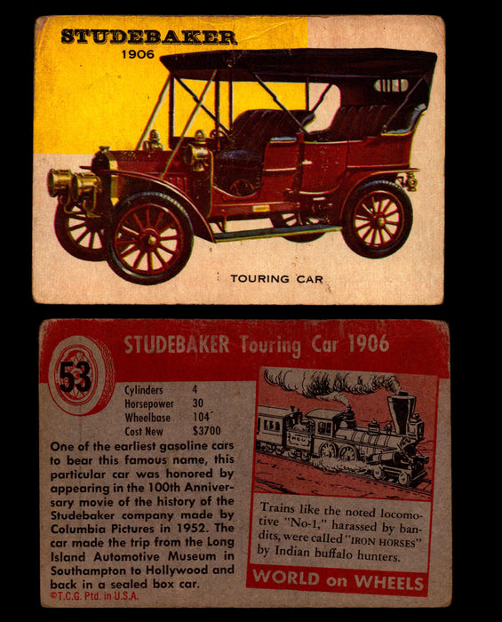World on Wheels Topps 1954 Vintage Trading Cards #1-#100 You Pick Singles #53 1906 Studebaker Touring Car  - TvMovieCards.com