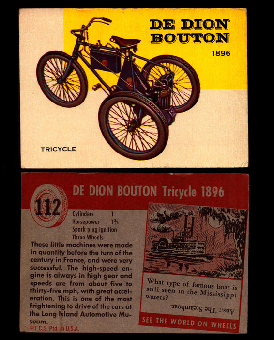 World on Wheels Topps 1954 Vintage Trading Cards #101-#160 You Pick Singles #112 1896 De Dion Bouton Tricycle  - TvMovieCards.com