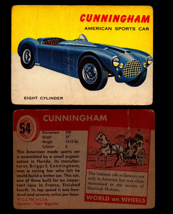 World on Wheels Topps 1954 Vintage Trading Cards #1-#100 You Pick Singles #54 Cunningham American Sports Car  - TvMovieCards.com