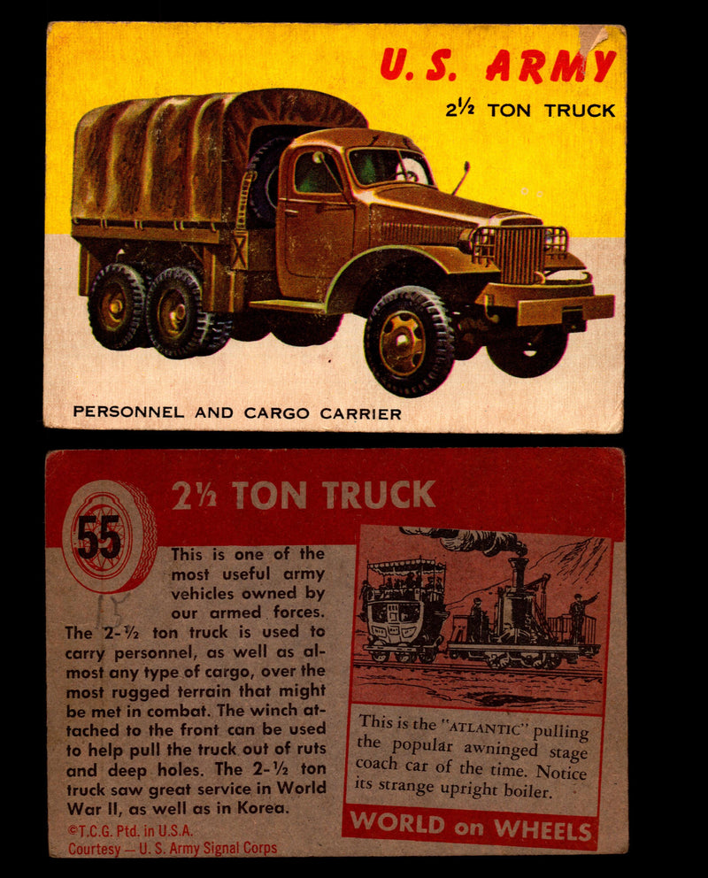 World on Wheels Topps 1954 Vintage Trading Cards #1-#100 You Pick Singles #55 U.S. Army 2 1/2 Ton Truck  - TvMovieCards.com