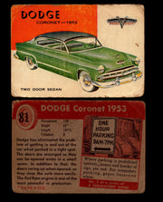 World on Wheels Topps 1954 Vintage Trading Cards #1-#100 You Pick Singles #81 1953 Dodge Coronet  - TvMovieCards.com