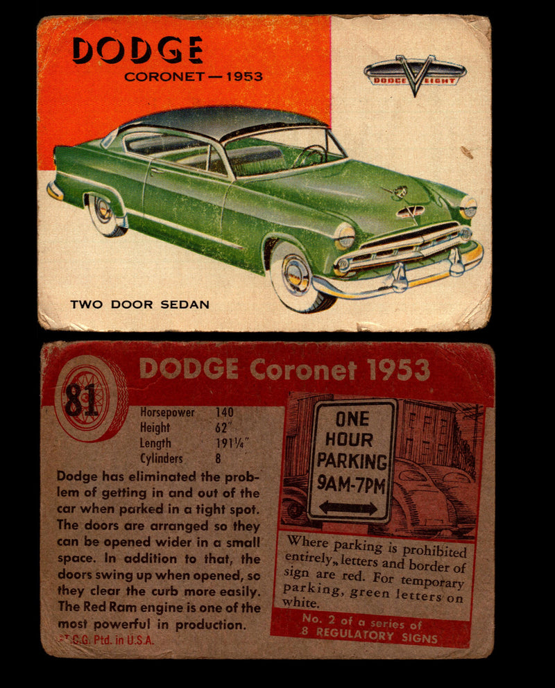 World on Wheels Topps 1954 Vintage Trading Cards #1-#100 You Pick Singles #81 1953 Dodge Coronet  - TvMovieCards.com